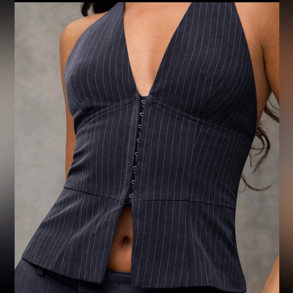 Black Pinstripe Halter Top